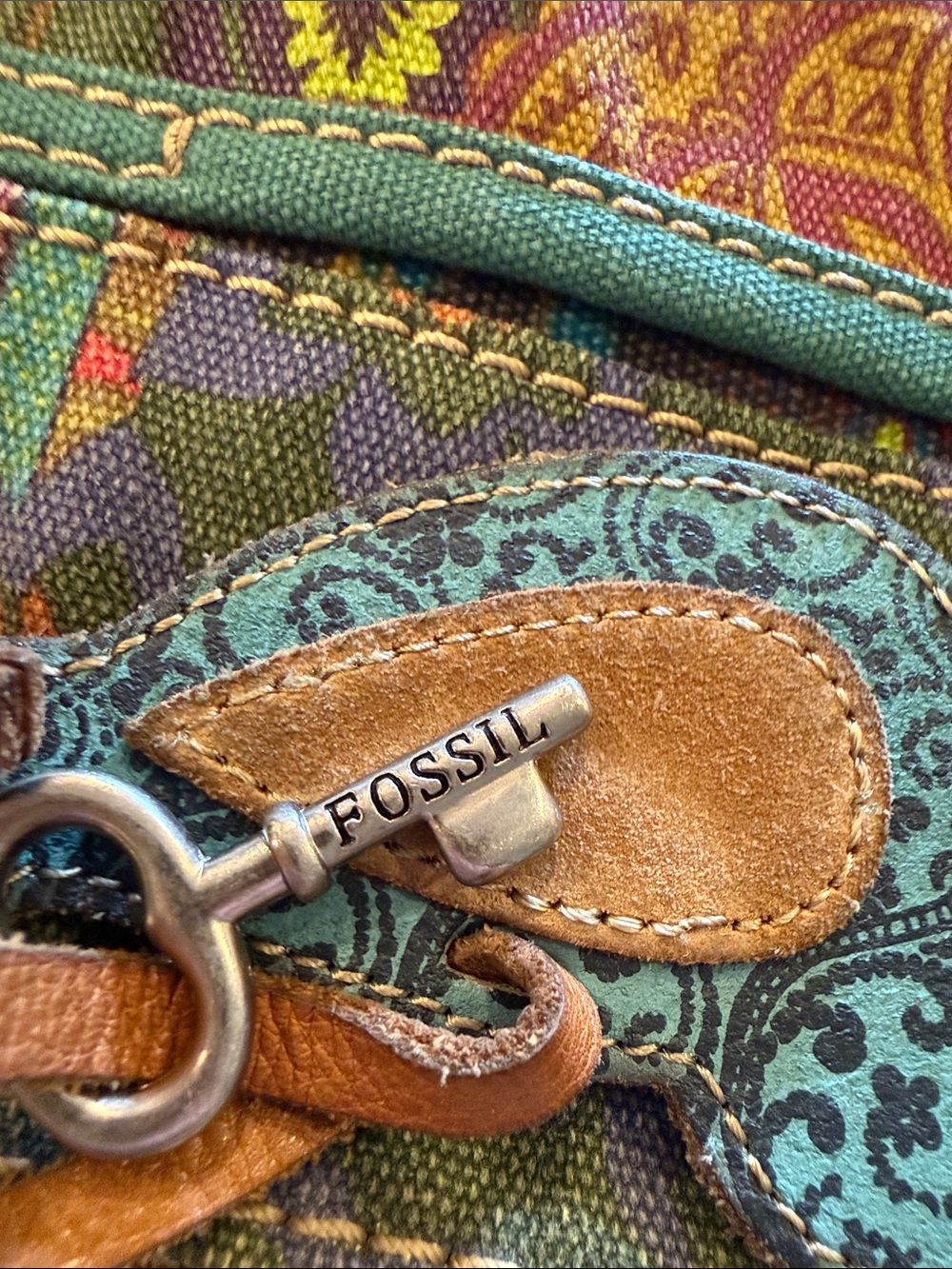 Fossil patchwork Boho Multi-Color Crossbody Shoulder Bag - Picture 7 of 11